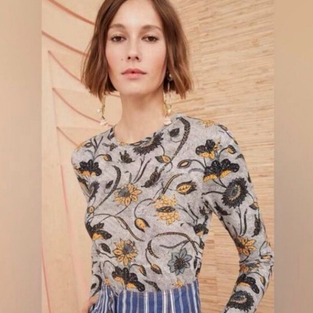 Ulla Johnson Gray Floral Long Sleeve Top